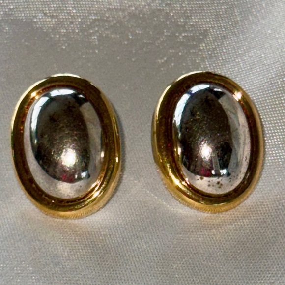 Monet Mixed Metal Gold & Silver Oval Earrings Post Pierced Earrings - Picture 5 of 7